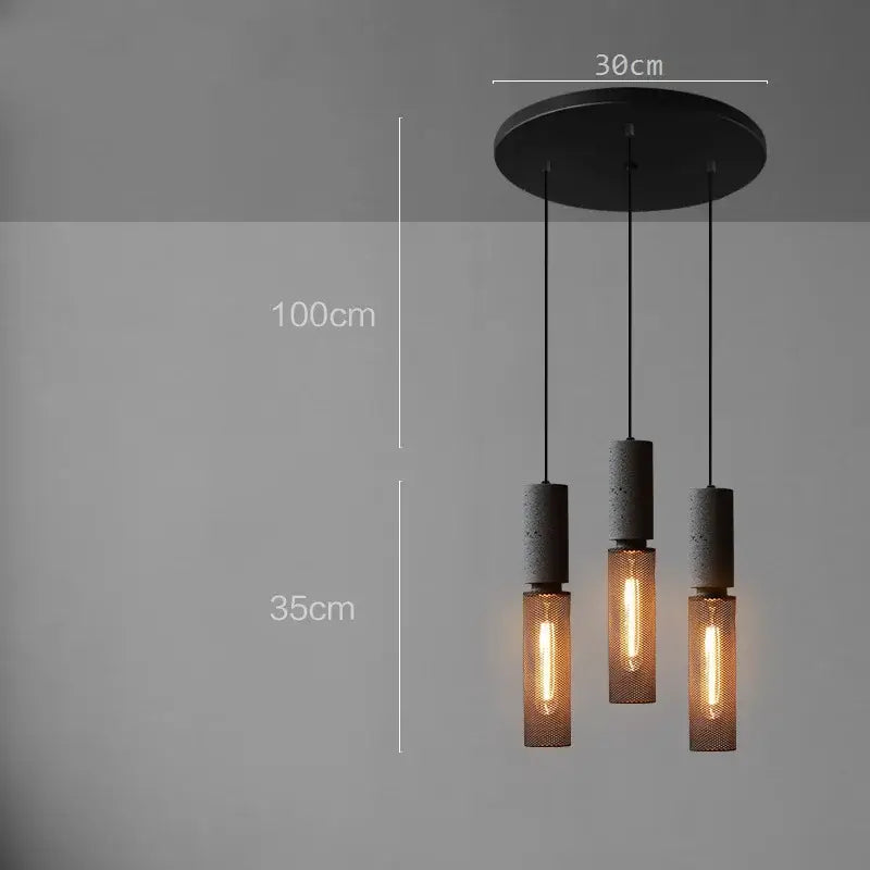 Industrial cement metal pendant light for dining room mesh shade