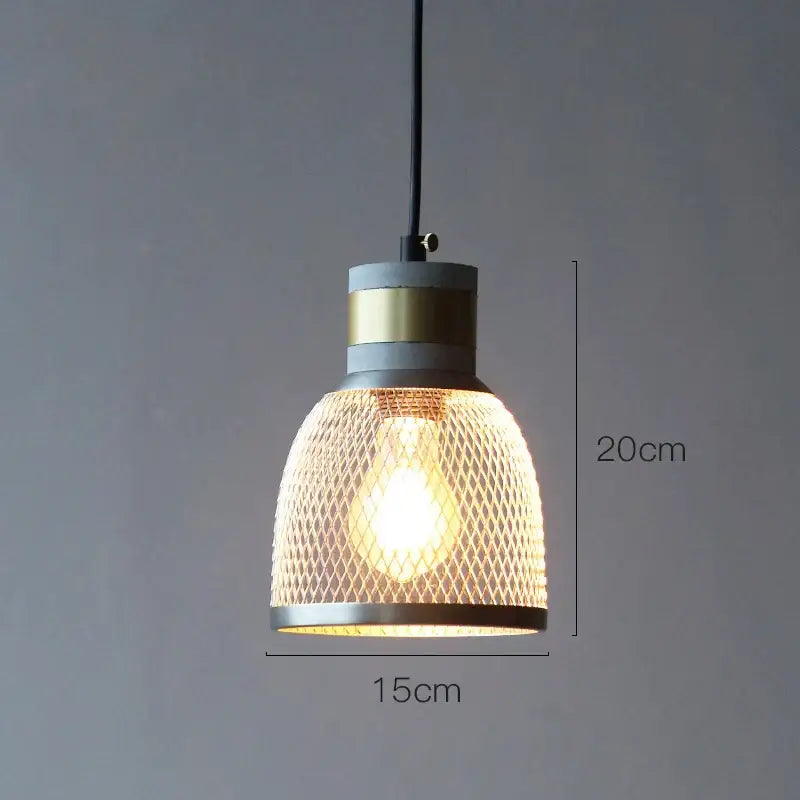 Industrial cement metal pendant light for dining room mesh shade