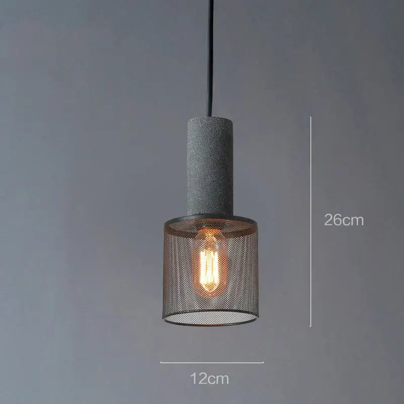 Industrial cement metal pendant light for dining room mesh shade