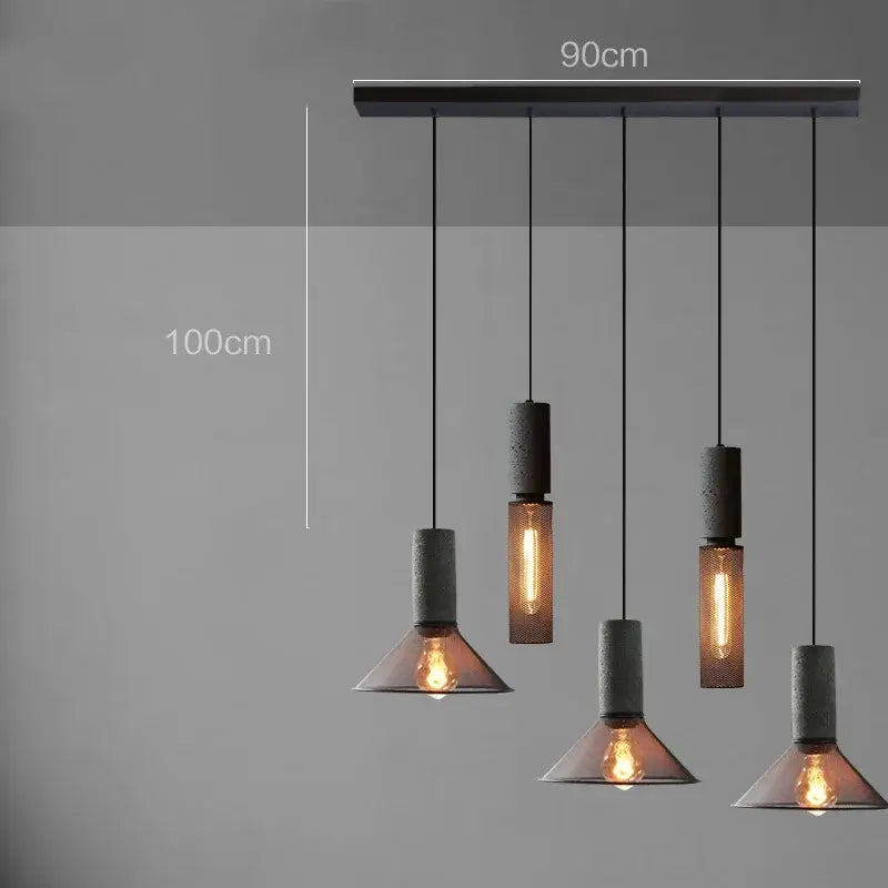 Industrial cement metal pendant light for dining room mesh shade