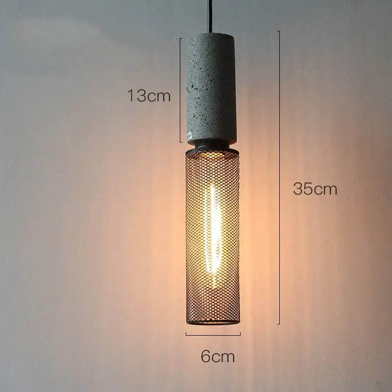 Industrial cement metal pendant light for dining room mesh shade
