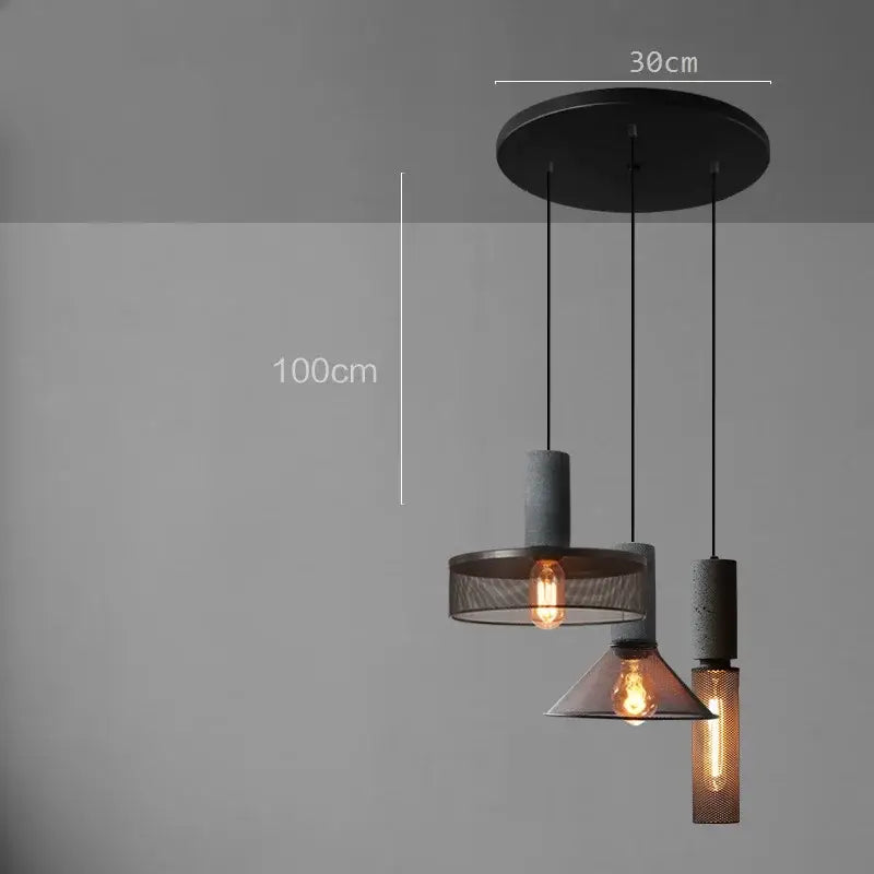 Industrial cement metal pendant light for dining room mesh shade