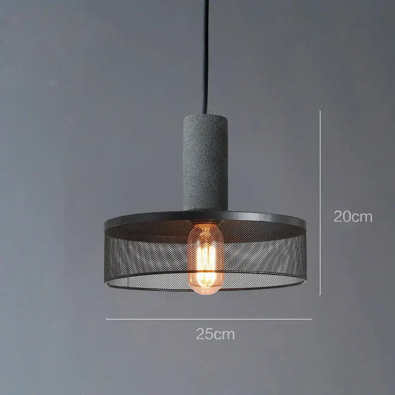 Industrial cement metal pendant light for dining room mesh shade