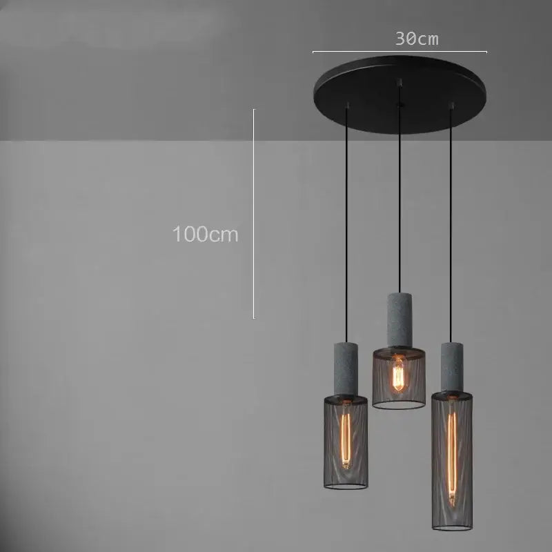 Industrial cement metal pendant light for dining room mesh shade
