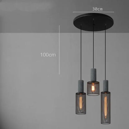 Industrial cement metal pendant light for dining room mesh shade