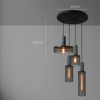 Industrial cement metal pendant light for dining room mesh shade