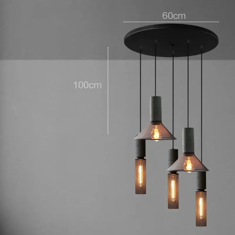 Industrial cement metal pendant light for dining room mesh shade