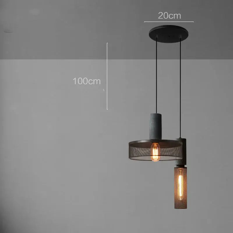 Industrial cement metal pendant light for dining room mesh shade