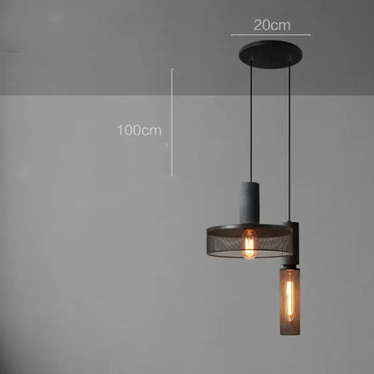 Industrial cement metal pendant light for dining room mesh shade