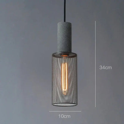 Industrial cement metal pendant light for dining room mesh shade