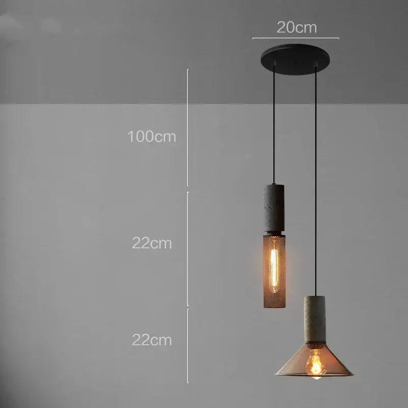 Industrial cement metal pendant light for dining room mesh shade