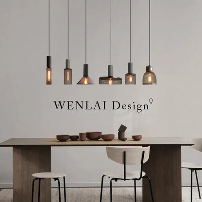 Industrial cement metal pendant light for dining room mesh shade