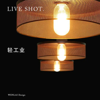 Industrial cement metal pendant light for dining room mesh shade