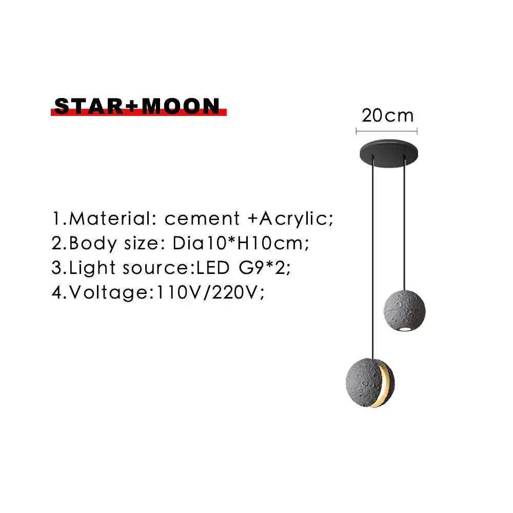 Industrial cement pendant light – gray moon star dining room lamp