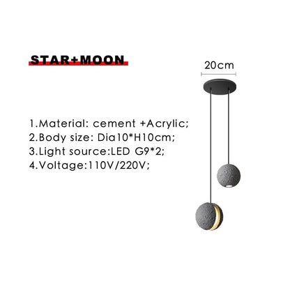 Industrial cement pendant light – gray moon star dining room lamp