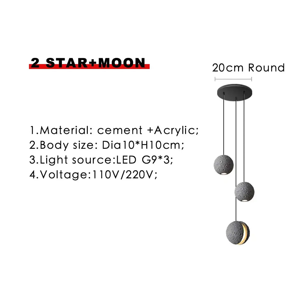 Industrial cement pendant light – gray moon star dining room lamp