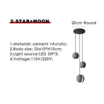 Industrial cement pendant light – gray moon star dining room lamp