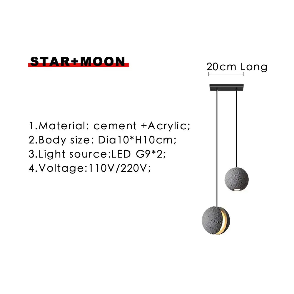 Industrial cement pendant light – gray moon star dining room lamp