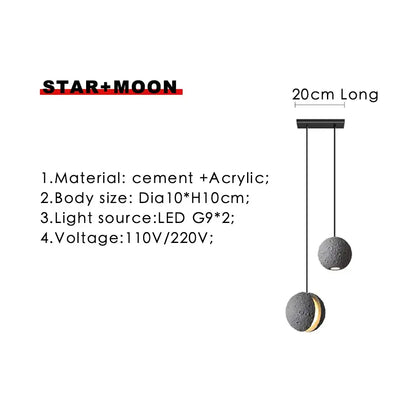 Industrial cement pendant light – gray moon star dining room lamp