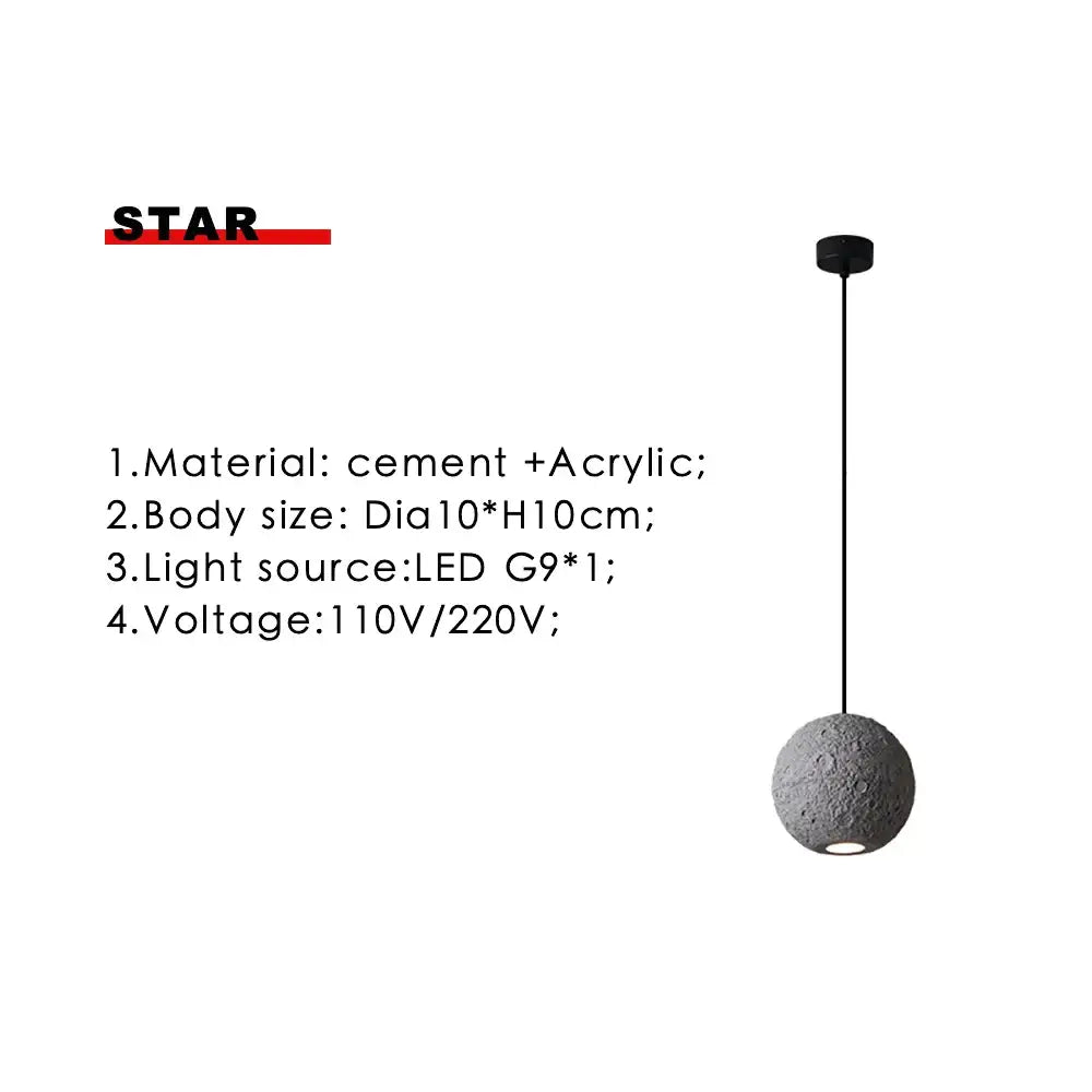 Industrial cement pendant light – gray moon star dining room lamp