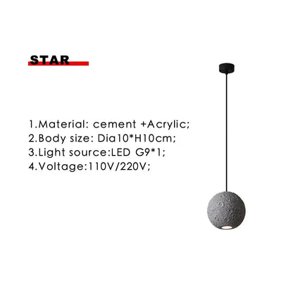Industrial cement pendant light – gray moon star dining room lamp