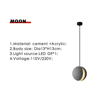 Industrial cement pendant light – gray moon star dining room lamp