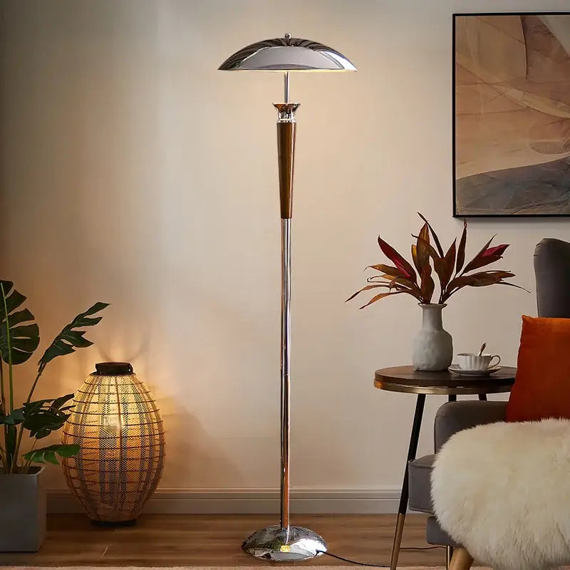 Industrial chrome and wood desk lamp living room floor light