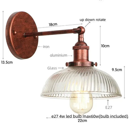 Industrial chrome clear glass wall sconce stairway ribbed light fixture
