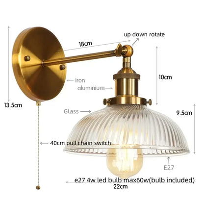 Industrial chrome clear glass wall sconce stairway ribbed light fixture