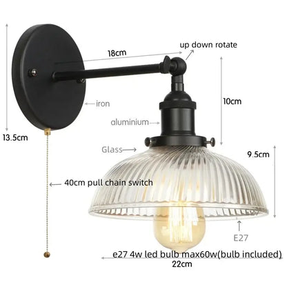 Industrial chrome clear glass wall sconce stairway ribbed light fixture