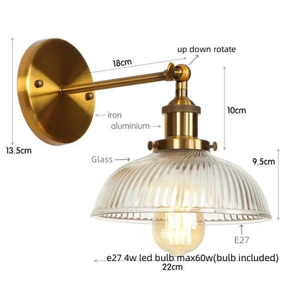 Industrial chrome clear glass wall sconce stairway ribbed light fixture