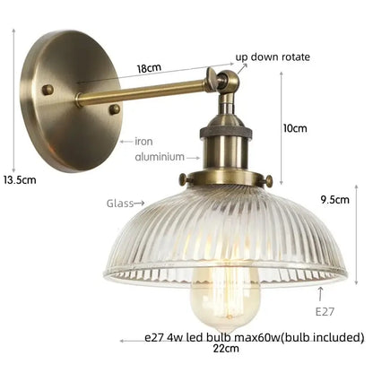 Industrial chrome clear glass wall sconce stairway ribbed light fixture