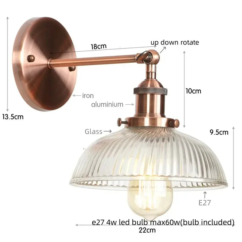 Industrial chrome clear glass wall sconce stairway ribbed light fixture