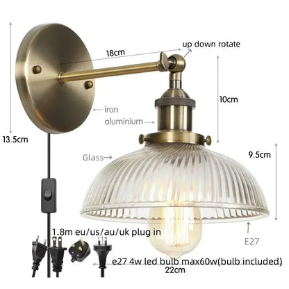 Industrial chrome clear glass wall sconce stairway ribbed light fixture