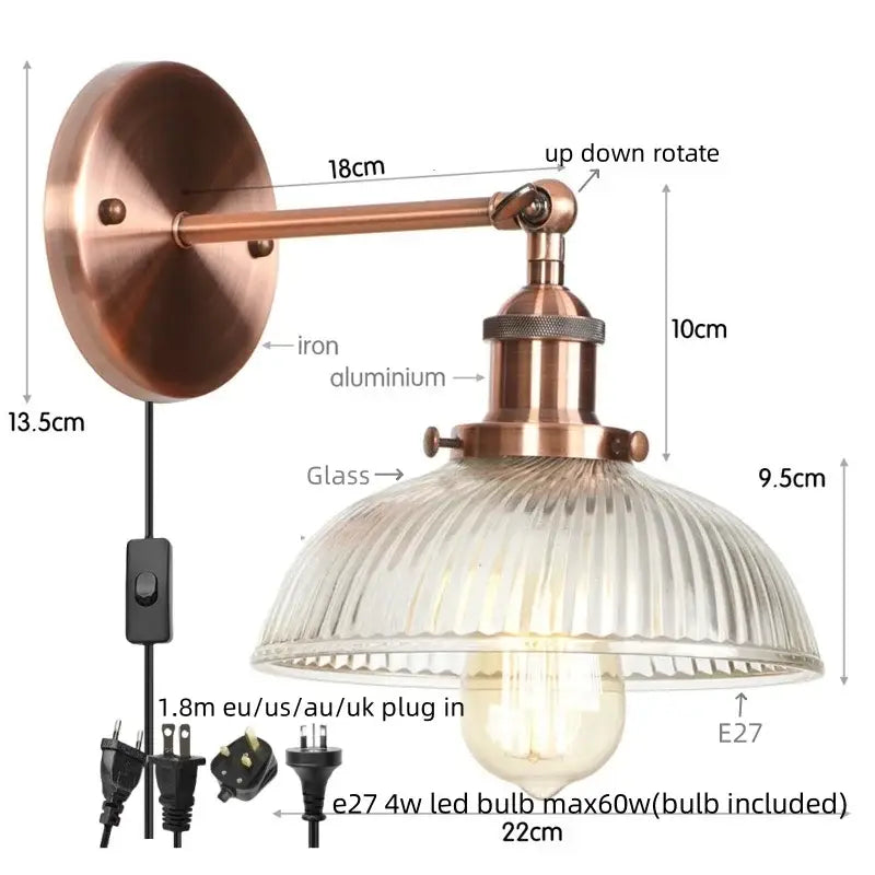 Industrial chrome clear glass wall sconce stairway ribbed light fixture