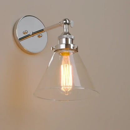 Industrial chrome glass shade wall sconce – bedroom light fixture
