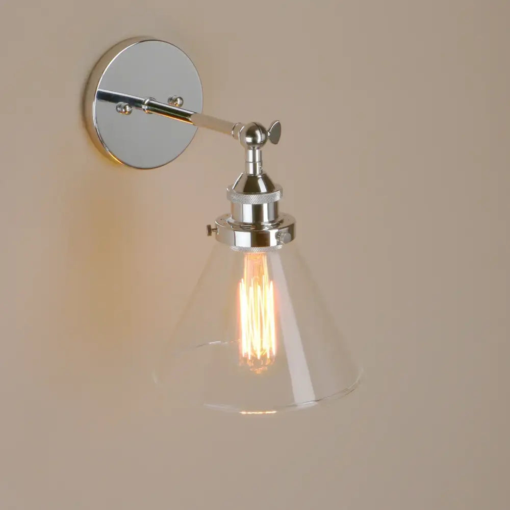 Industrial chrome glass shade wall sconce – bedroom light fixture