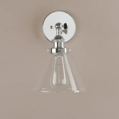 Industrial chrome glass shade wall sconce – bedroom light fixture