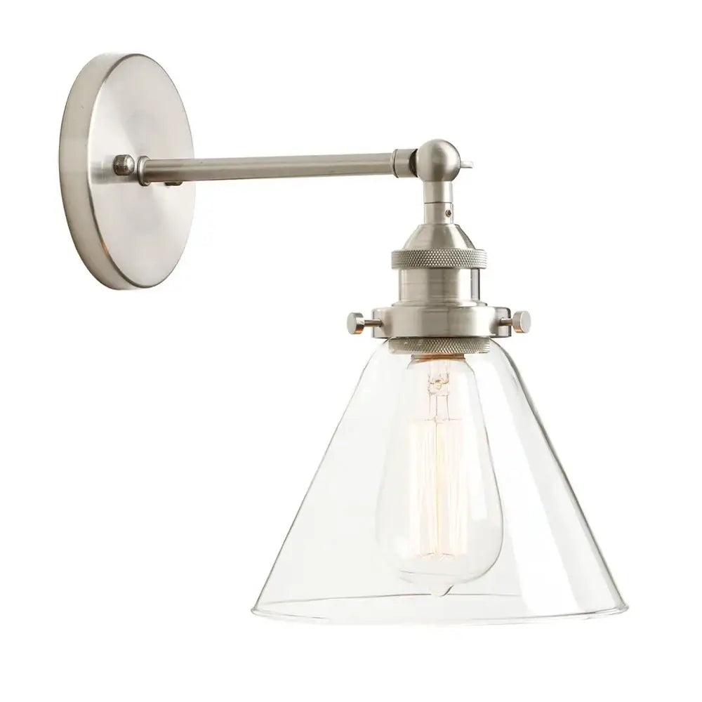 Industrial chrome glass shade wall sconce – bedroom light fixture