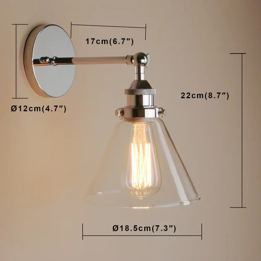 Industrial chrome glass shade wall sconce – bedroom light fixture
