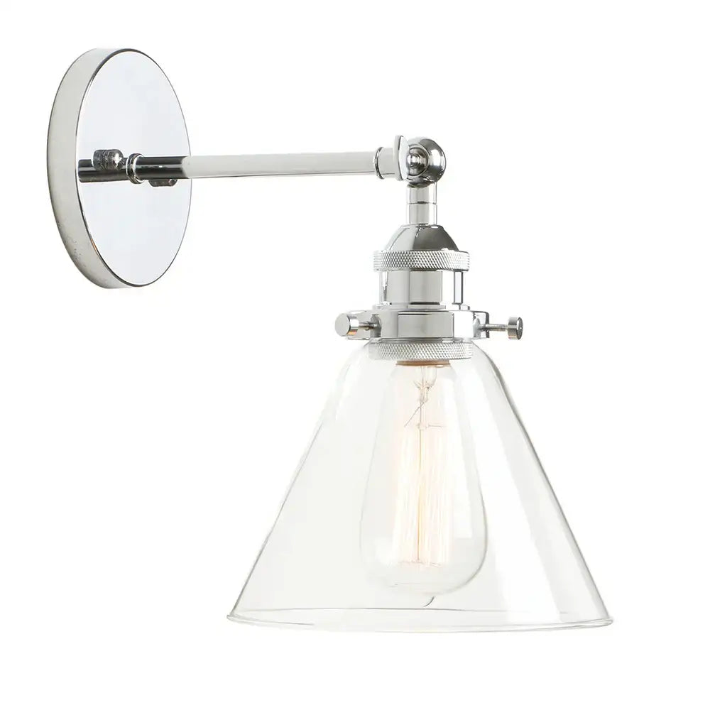 Industrial chrome glass shade wall sconce – bedroom light fixture