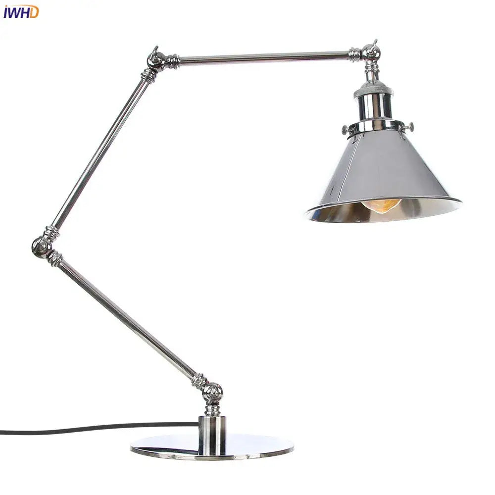 Industrial chrome led table lamp bedroom adjustable desk light