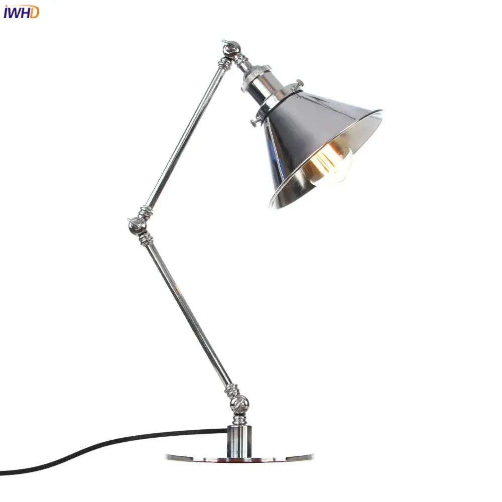 Industrial chrome led table lamp bedroom adjustable desk light