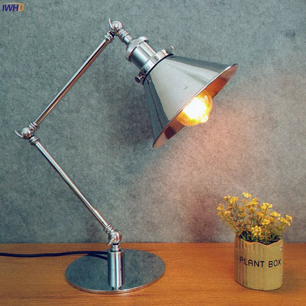 Industrial chrome led table lamp bedroom adjustable desk light