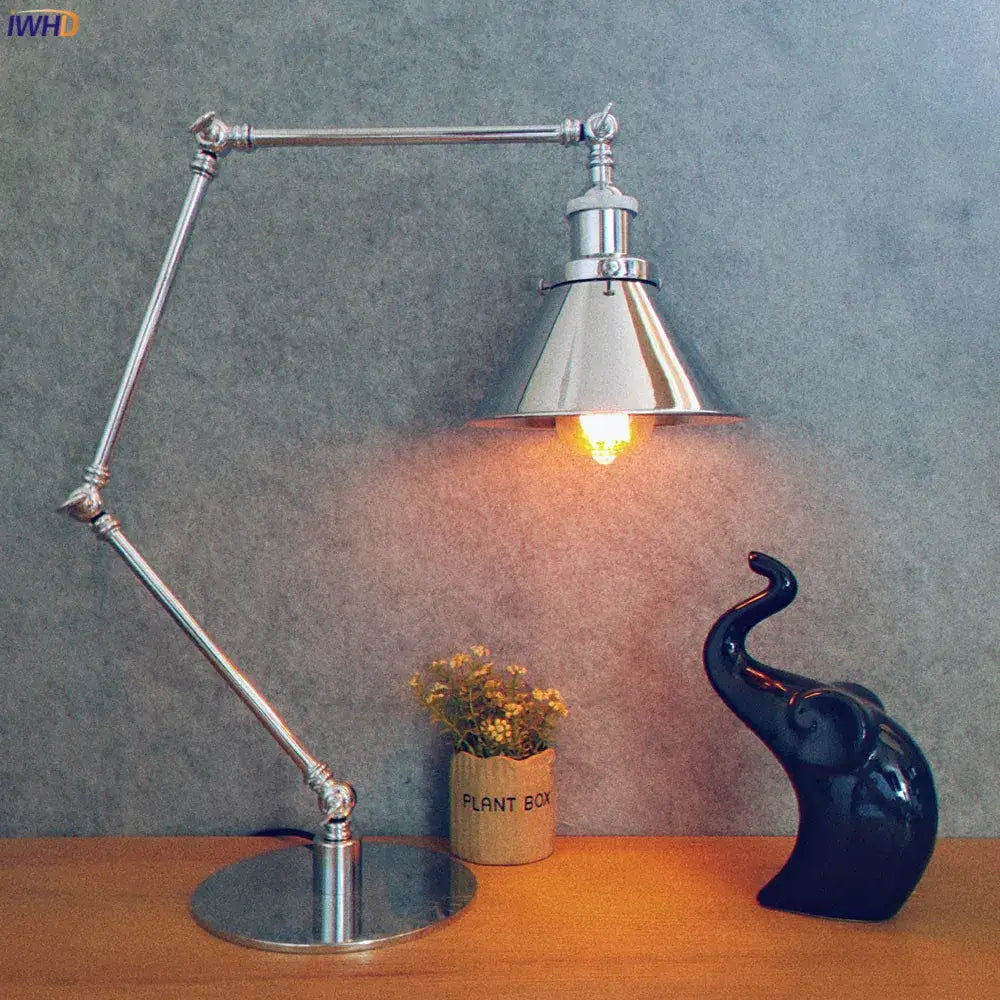 Industrial chrome led table lamp bedroom adjustable desk light
