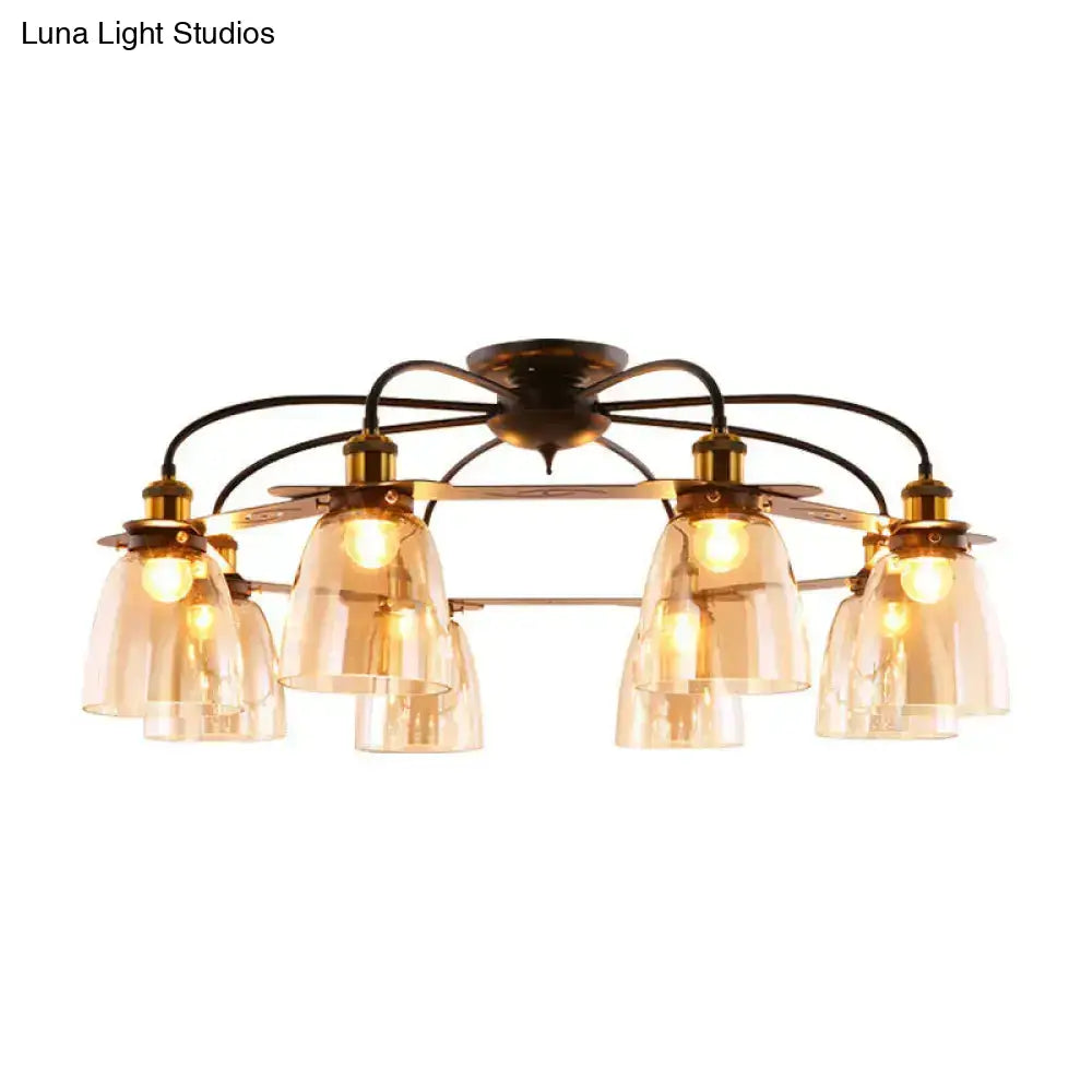 DecorBites™ Industrial Cognac Glass Bell Semi Flush Ceiling Lamp (3/5/6 Heads) in Aged Brass - Perfect for Living Room