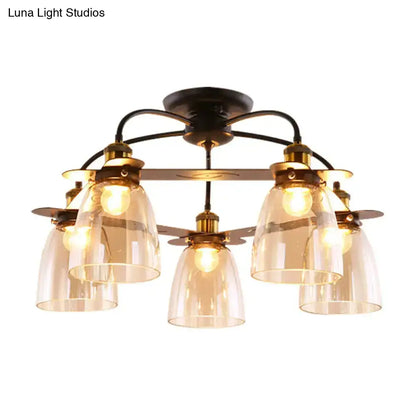 DecorBites™ Industrial Cognac Glass Bell Semi Flush Ceiling Lamp (3/5/6 Heads) in Aged Brass - Perfect for Living Room