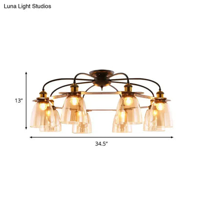 DecorBites™ Industrial Cognac Glass Bell Semi Flush Ceiling Lamp (3/5/6 Heads) in Aged Brass - Perfect for Living Room