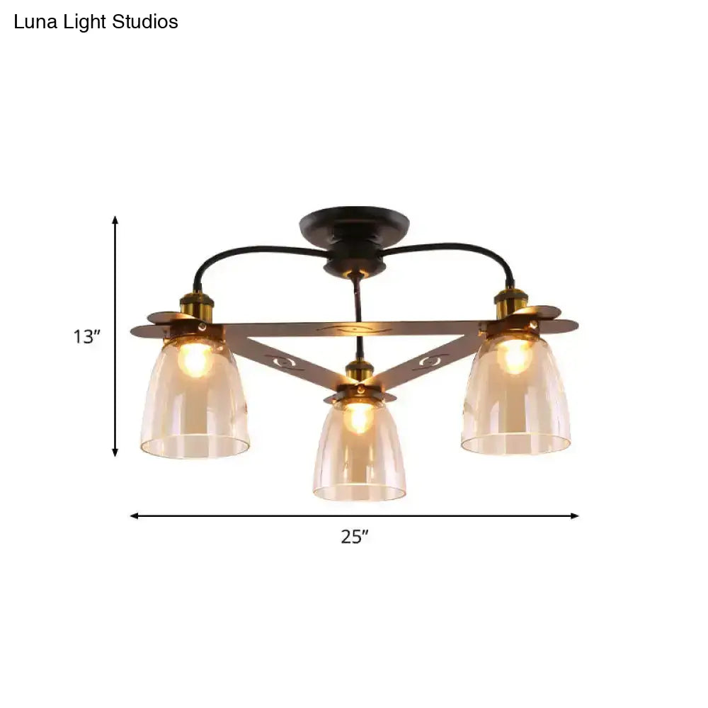 DecorBites™ Industrial Cognac Glass Bell Semi Flush Ceiling Lamp (3/5/6 Heads) in Aged Brass - Perfect for Living Room
