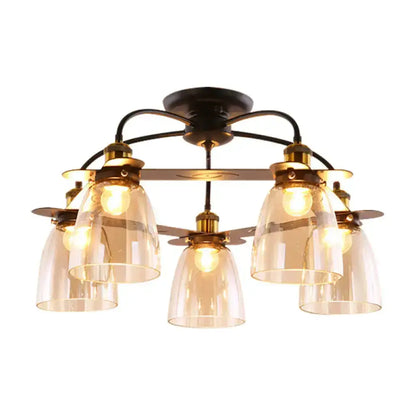 DecorBites™ Industrial Cognac Glass Bell Semi Flush Ceiling Lamp (3/5/6 Heads) in Aged Brass - Perfect for Living Room